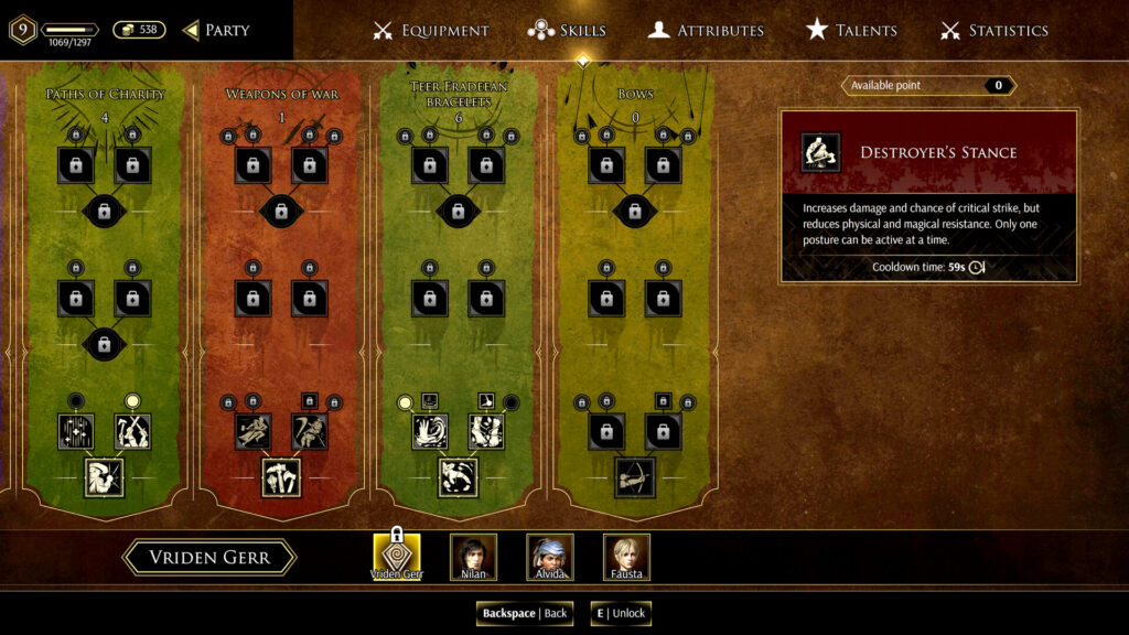 GreedFall II: The Dying World - Skill Tree System