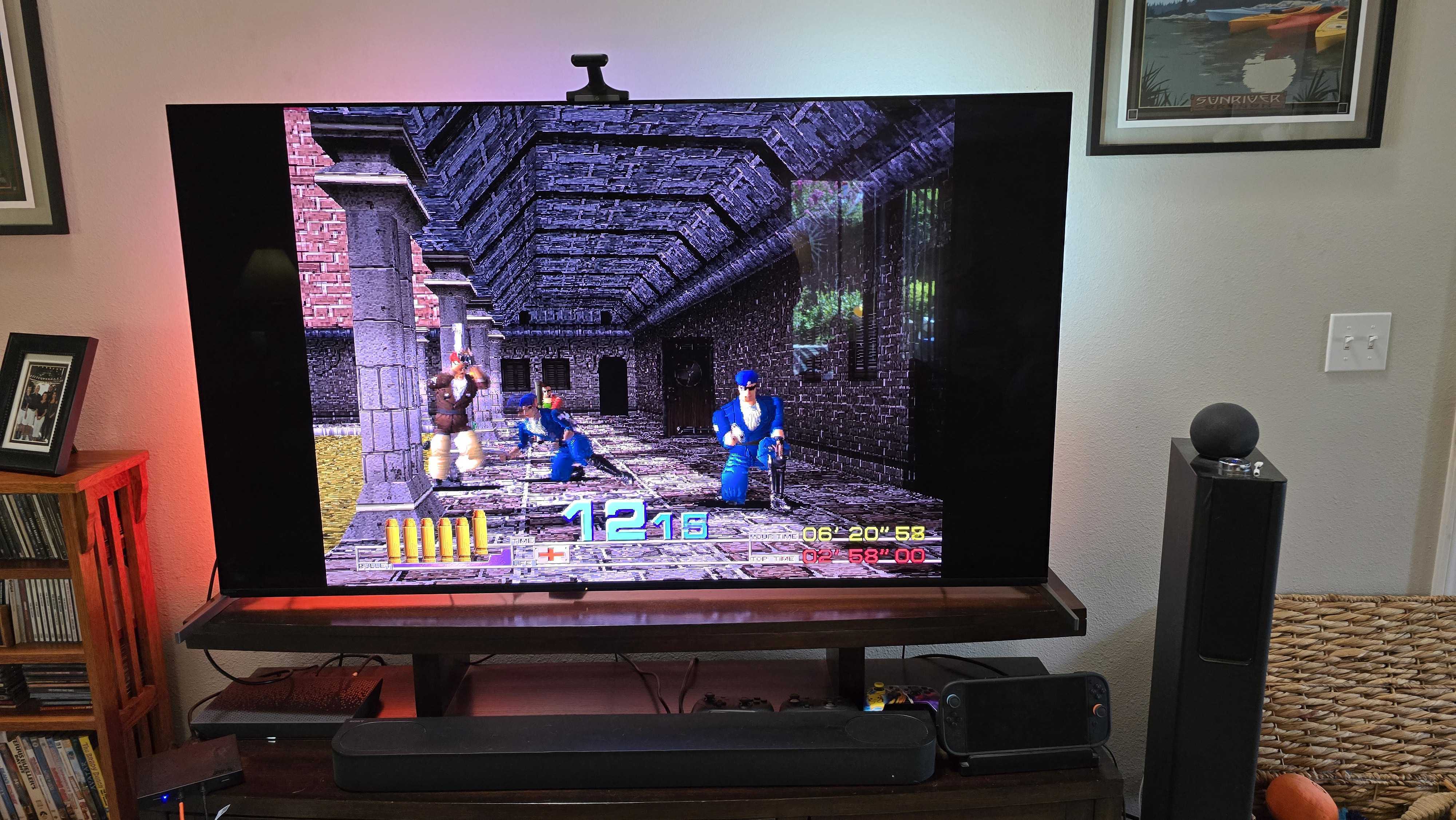 GAIME Time Crisis gameplay on large TV stone corridor enemies arcade ROM faithfully recreated