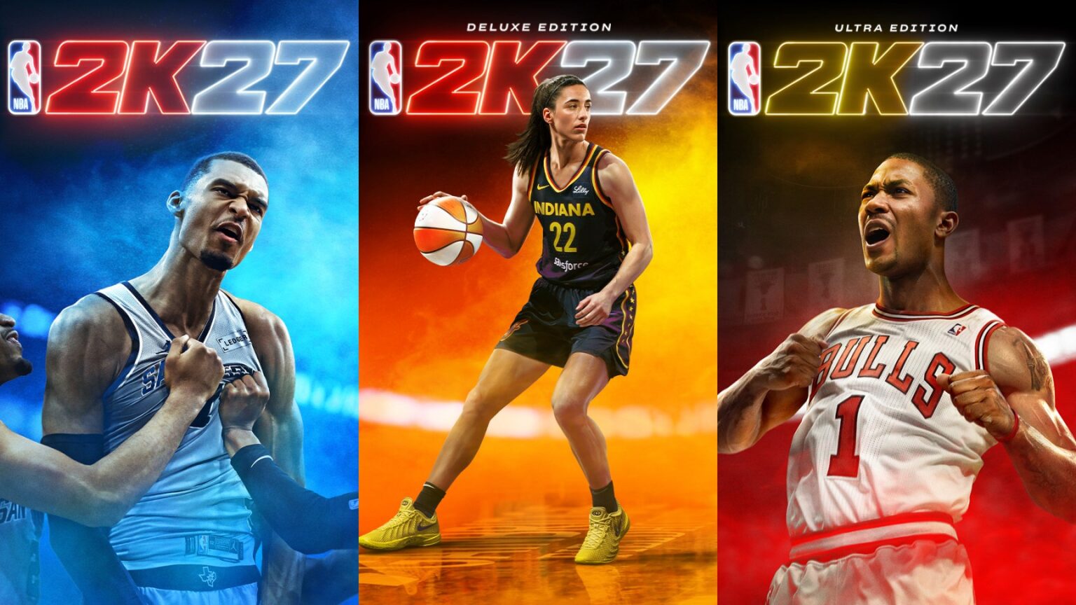 Caitlin Clark Makes History on NBA 2K27’s Cover Alongside Wembanyama and Derrick Rose NBA 2K27