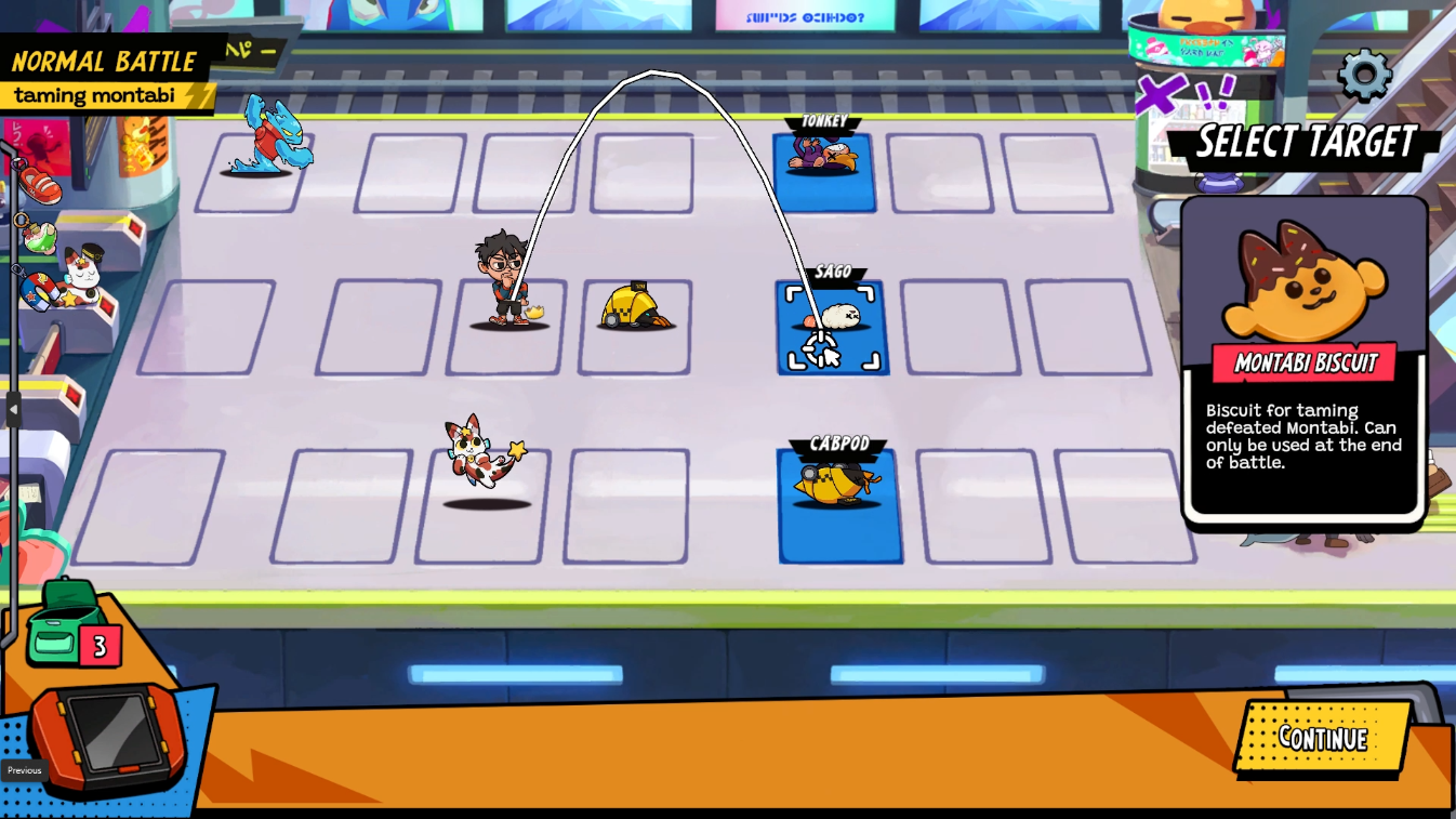 Montabi battle gameplay grid strategy creature collector turn-based combat
