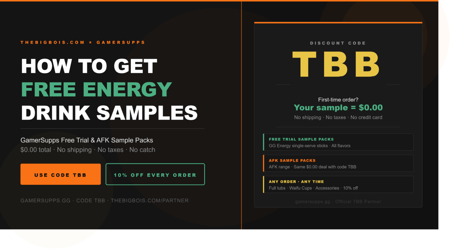 GamerSupps Discount Code (2026): Get 10% Off + Free Energy Drink Samples with Code TBB GamerSupps Free Sample Code