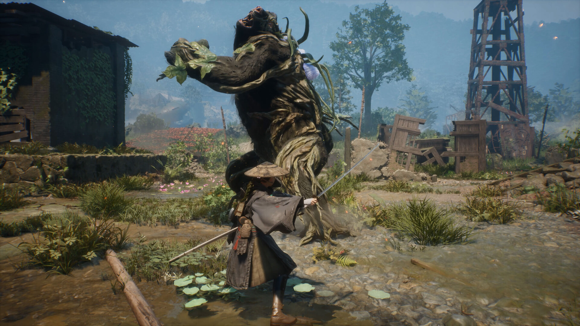 Beast of Reincarnation review — combat against a blighted boss with Emma's parry-driven swordplay and Koo's elemental attacks