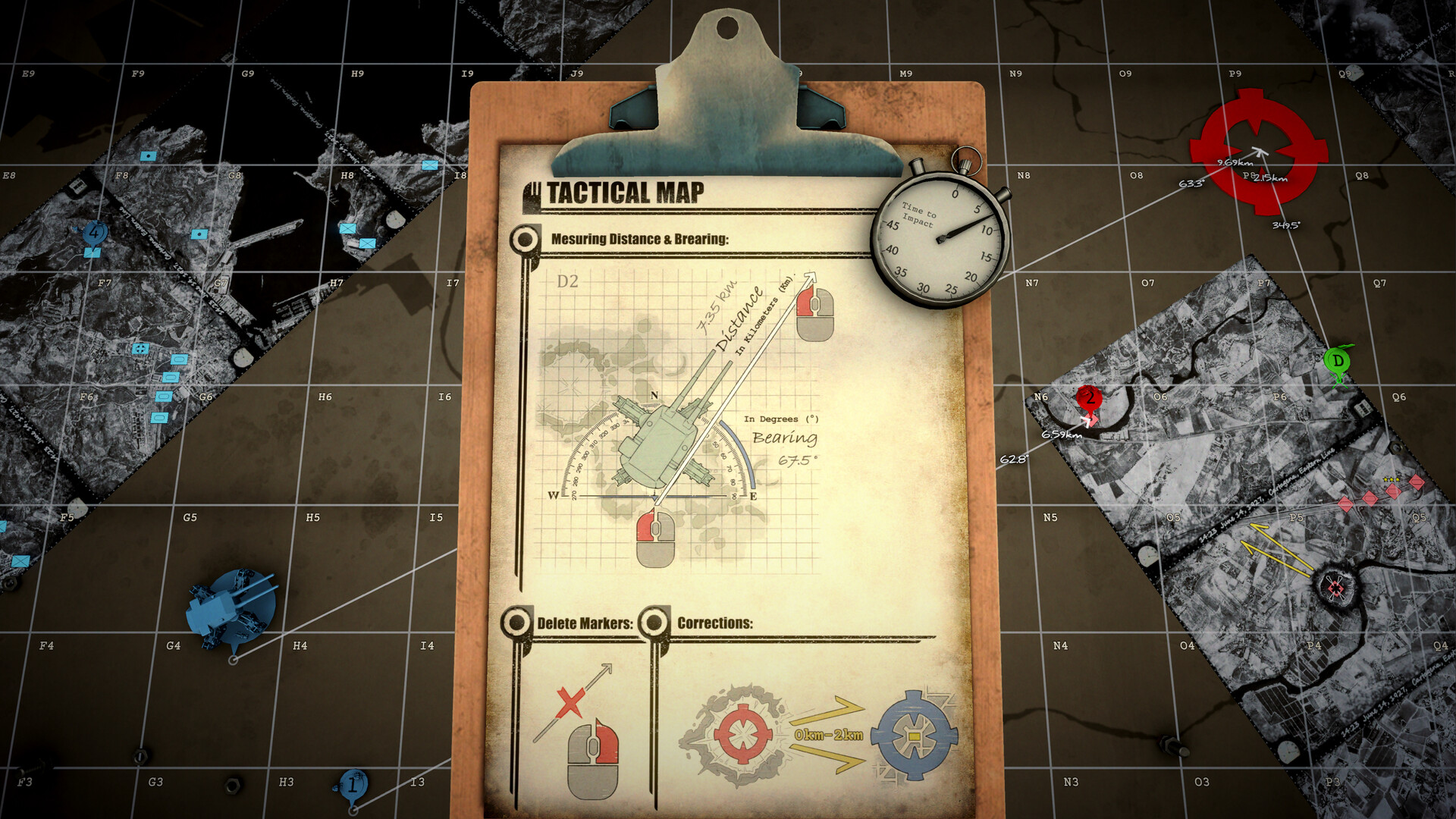 IRON NEST Heavy Turret Simulator review — the operator's plotting table and ballistic calculator inside the dieselpunk artillery platform