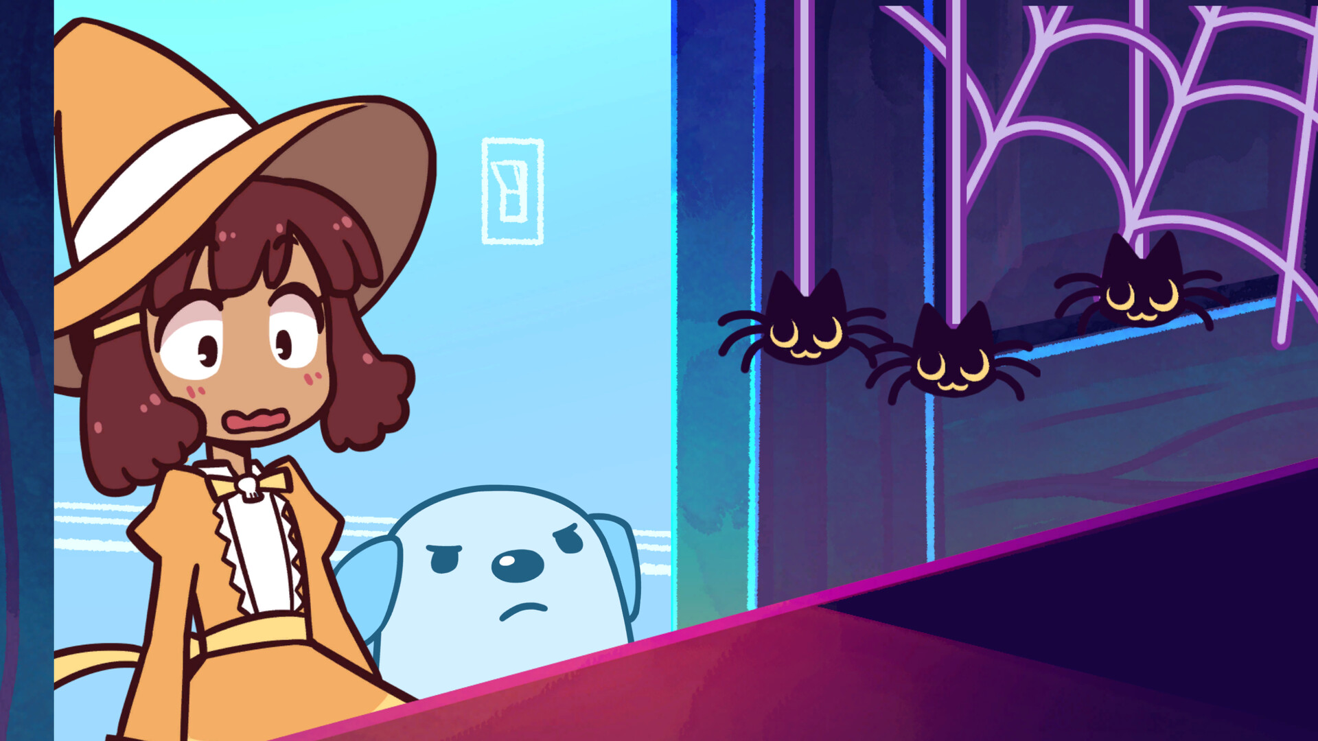 Puppergeist Serenity Forge rhythm visual novel Doggie Underworld Claire witch dog spirits hand-drawn art