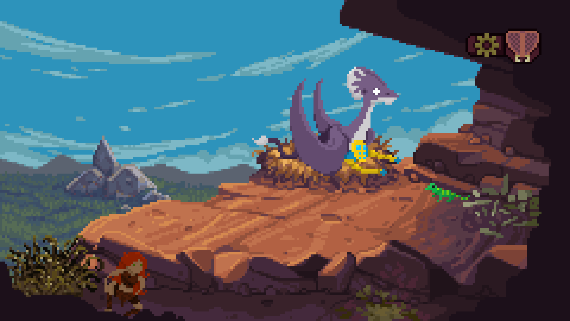 Theropods review pixel art village cutscenes wordless gibberish voice acting adventure Steam 2026