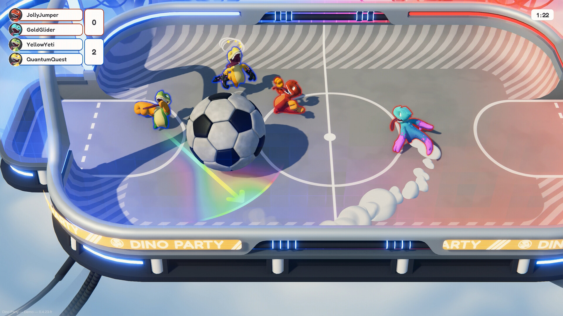 Dino Party review — four customised dinosaurs brawling across a chaotic minigame arena