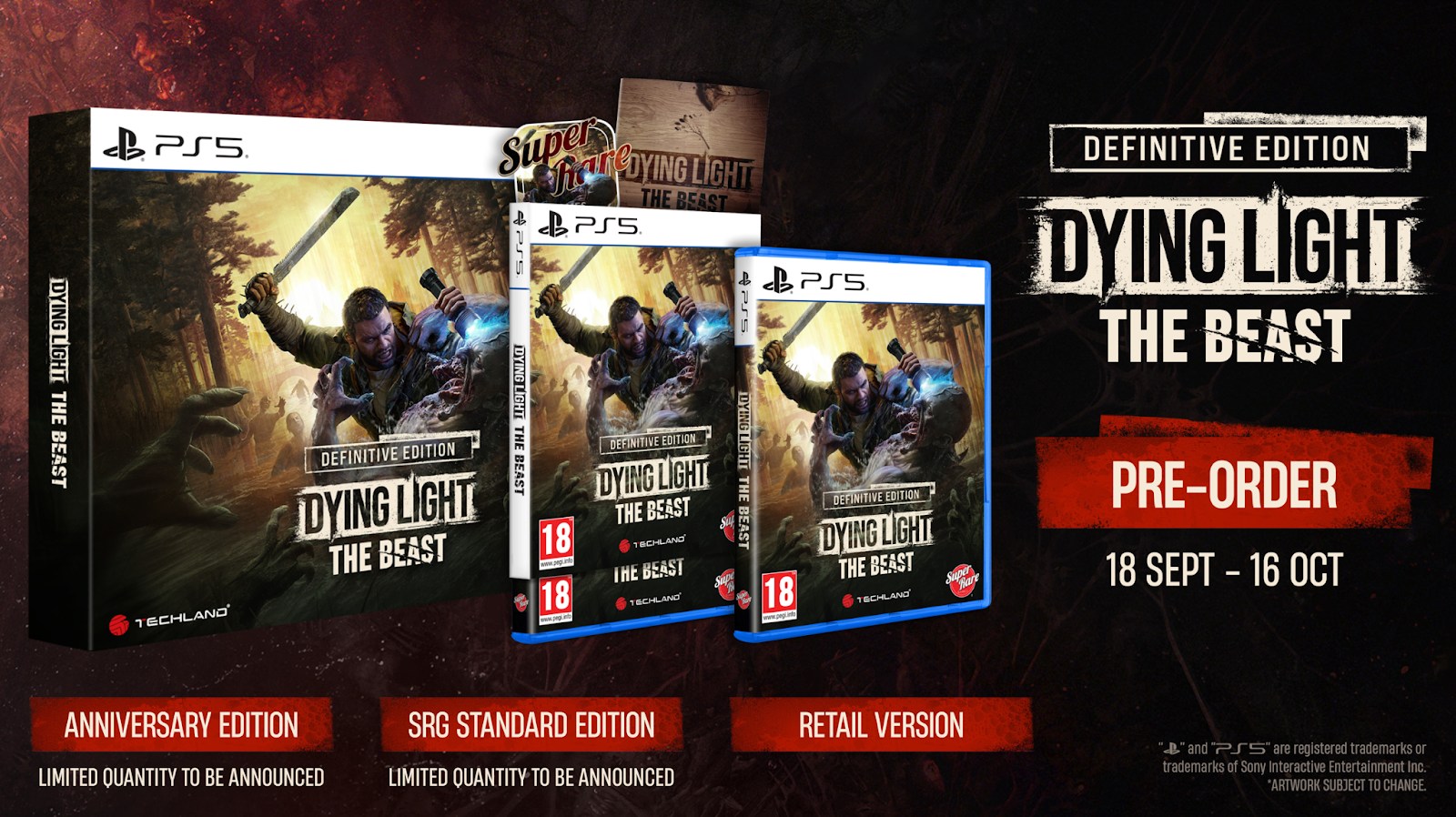 Dying Light: The Beast Definitive Edition physical PS5 editions — Anniversary Edition, SRG Standard Edition and Retail Version