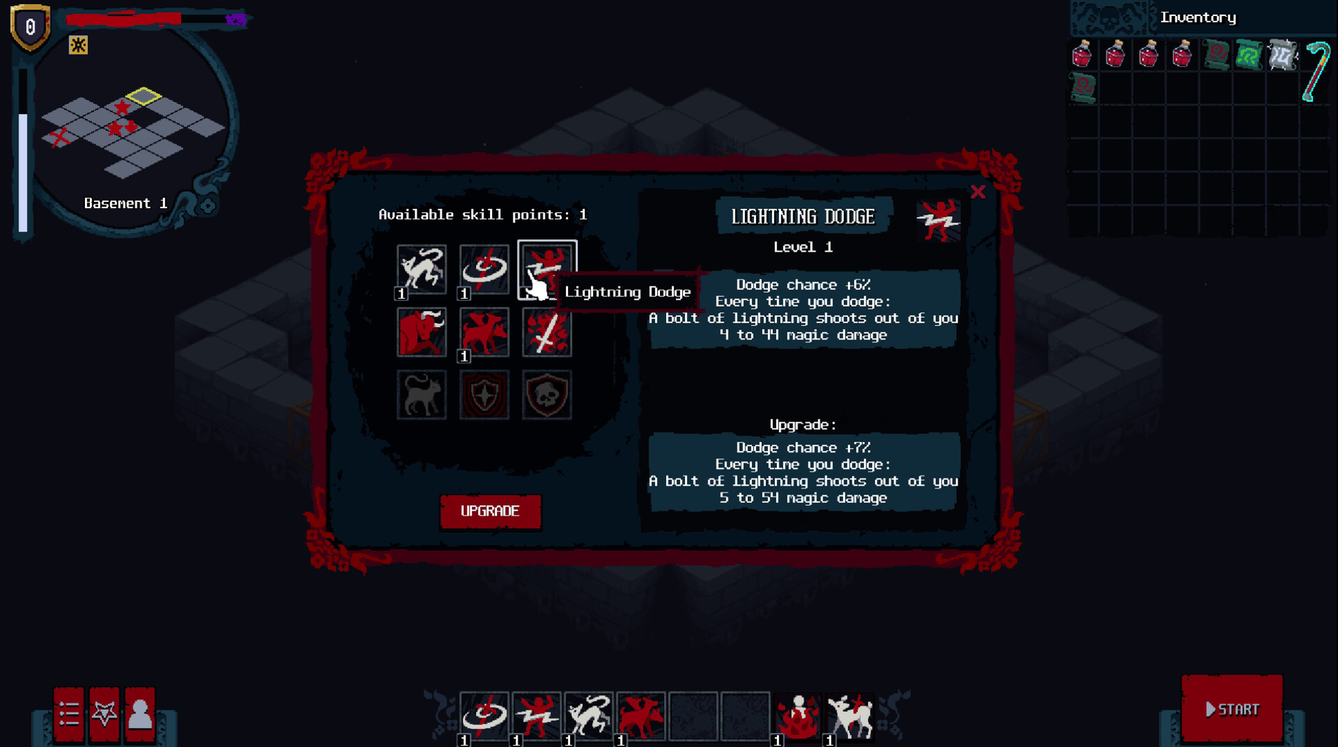 Bad House demo impressions — choosing upgradable skills and items before descending into the basement