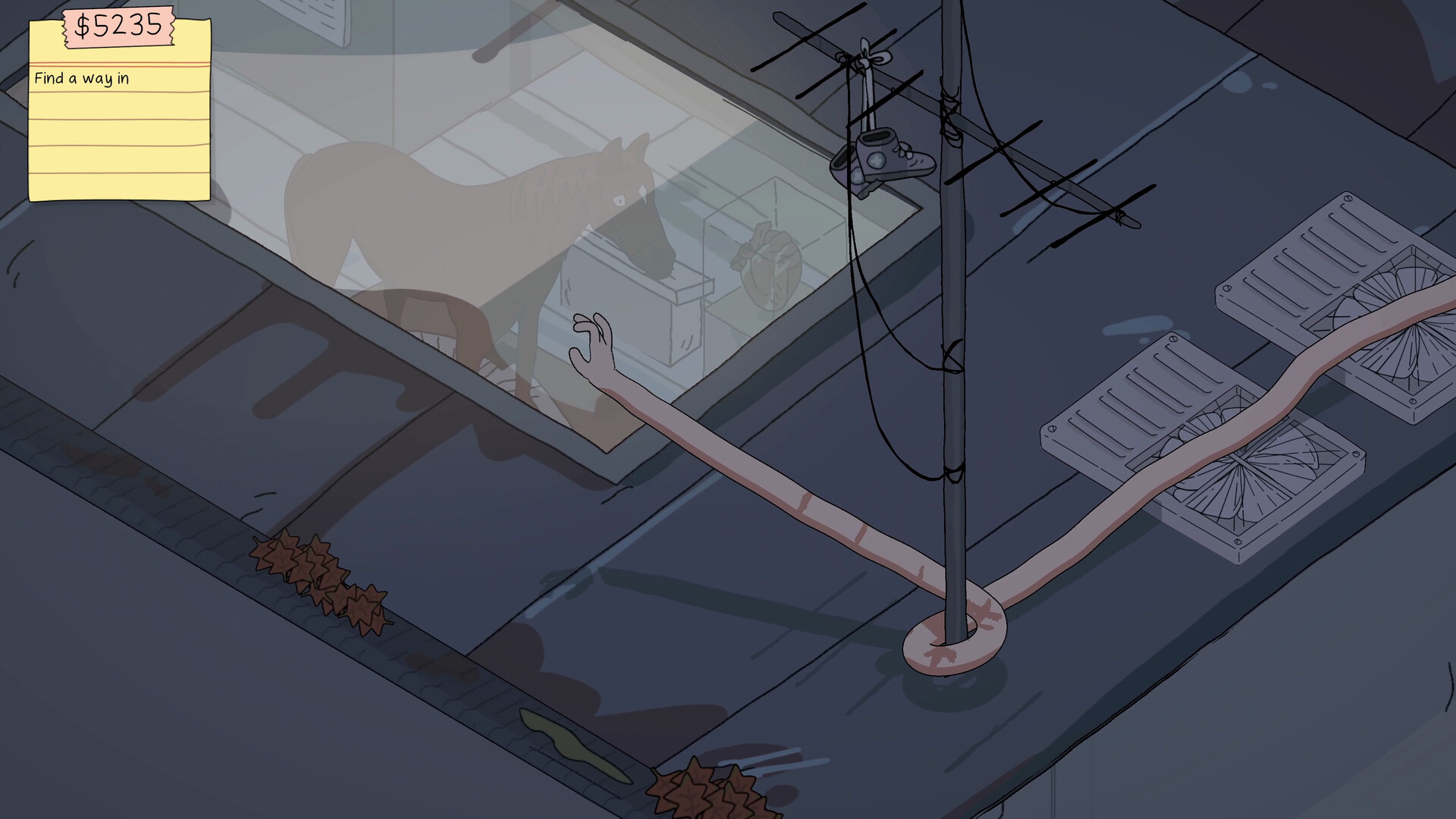 My Arms Are Longer Now demo review — a long, snake-like arm stretches through a hand-drawn level to steal an item