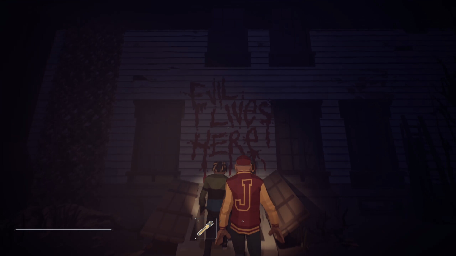 Out of the Shadows review — a team of players explores a dark, abandoned mansion by flashlight