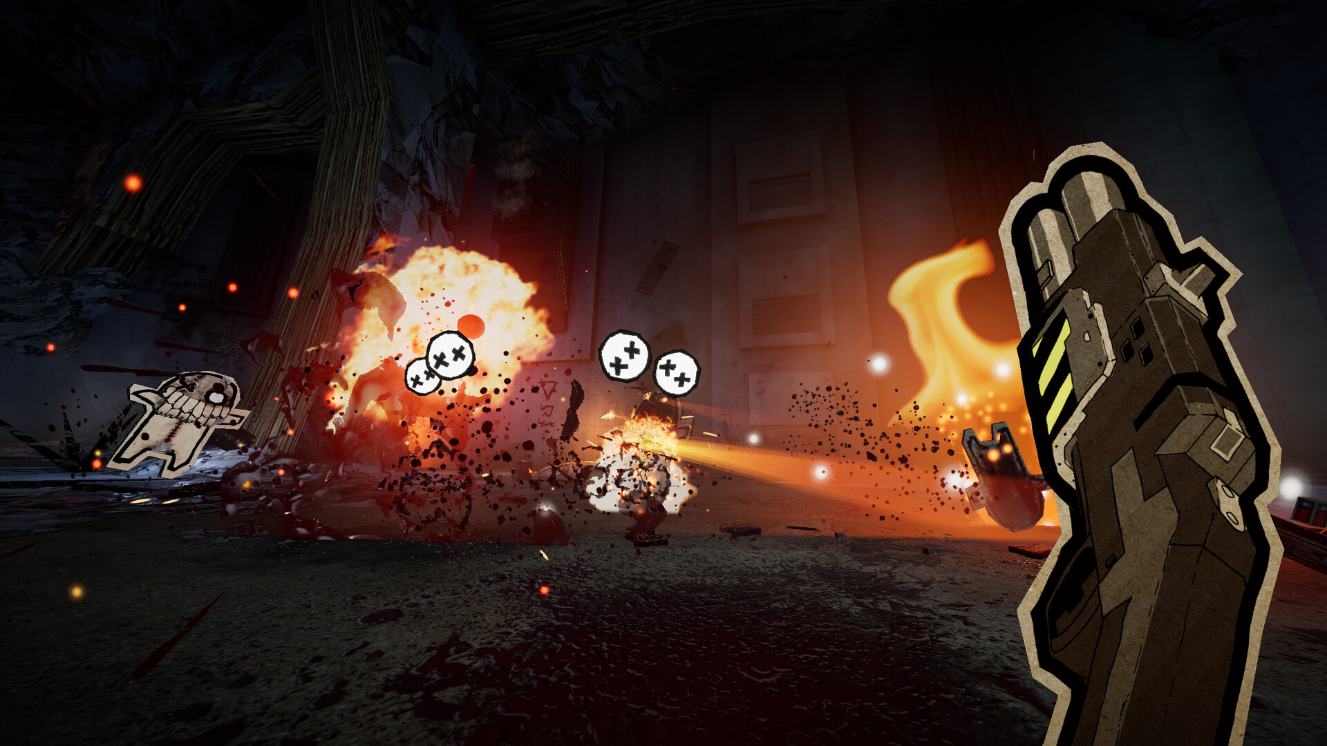 PAPERHEAD review — blasting blood-soaked cardboard enemies with a shotgun in a paper-craft research facility