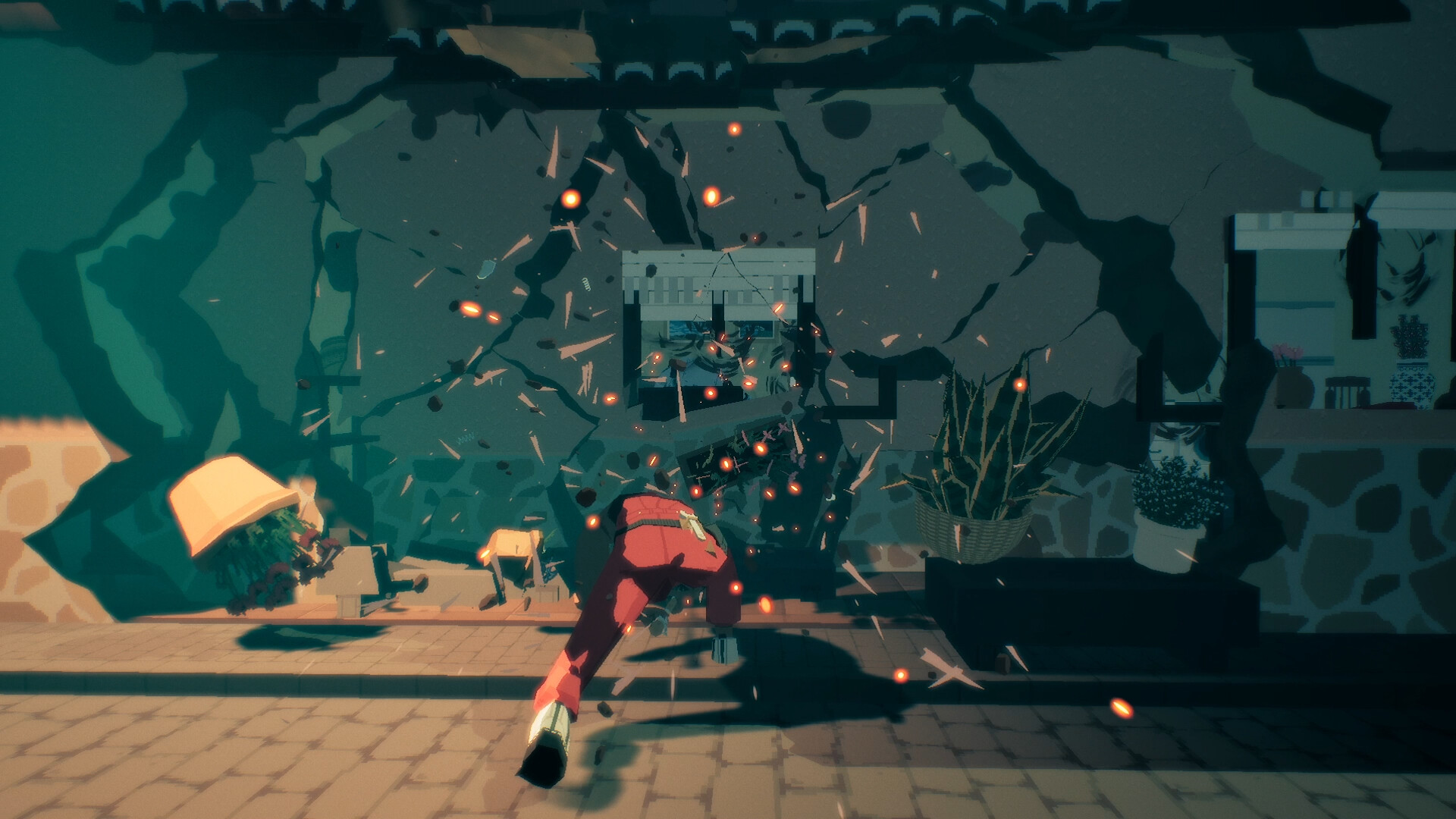 Virtue and a Sledgehammer review — a colorful, stylized cinematic memory sequence from the protagonist's past