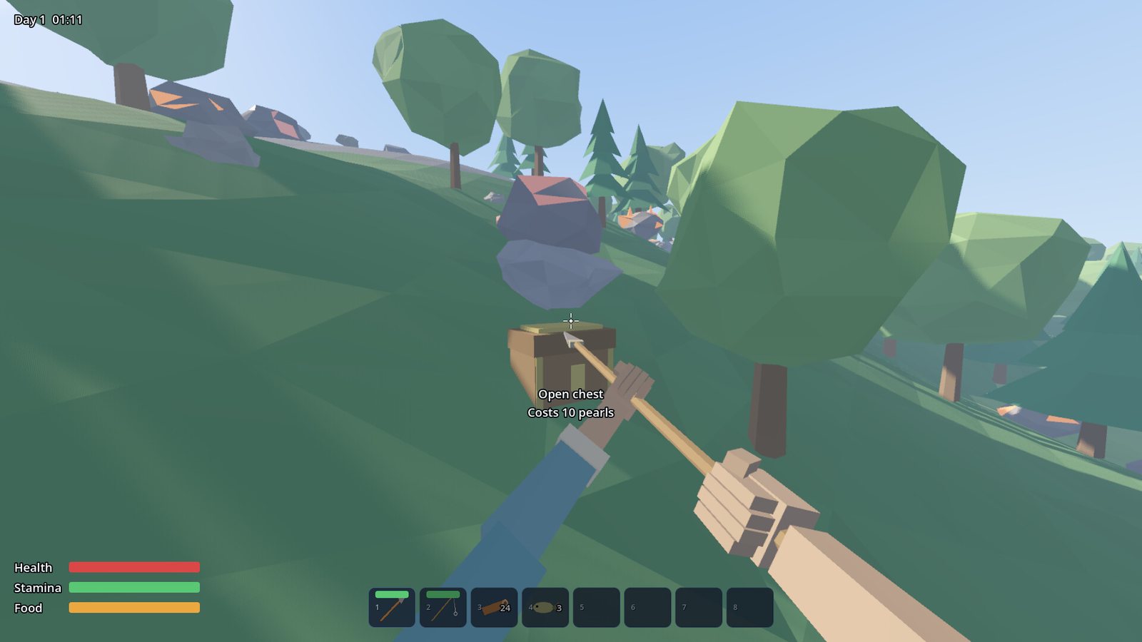 TIDEBREAK chest on a hillside with the prompt Open chest, costs 10 pearls